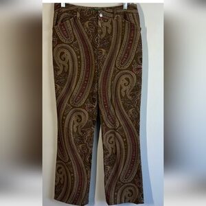 VTG 90's LAUREN Ralph Lauren Brown Velvet Paisley Straight Leg Pants,sz8.